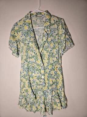 Zara Yellow & Green Floral Button-Down Romper Skort